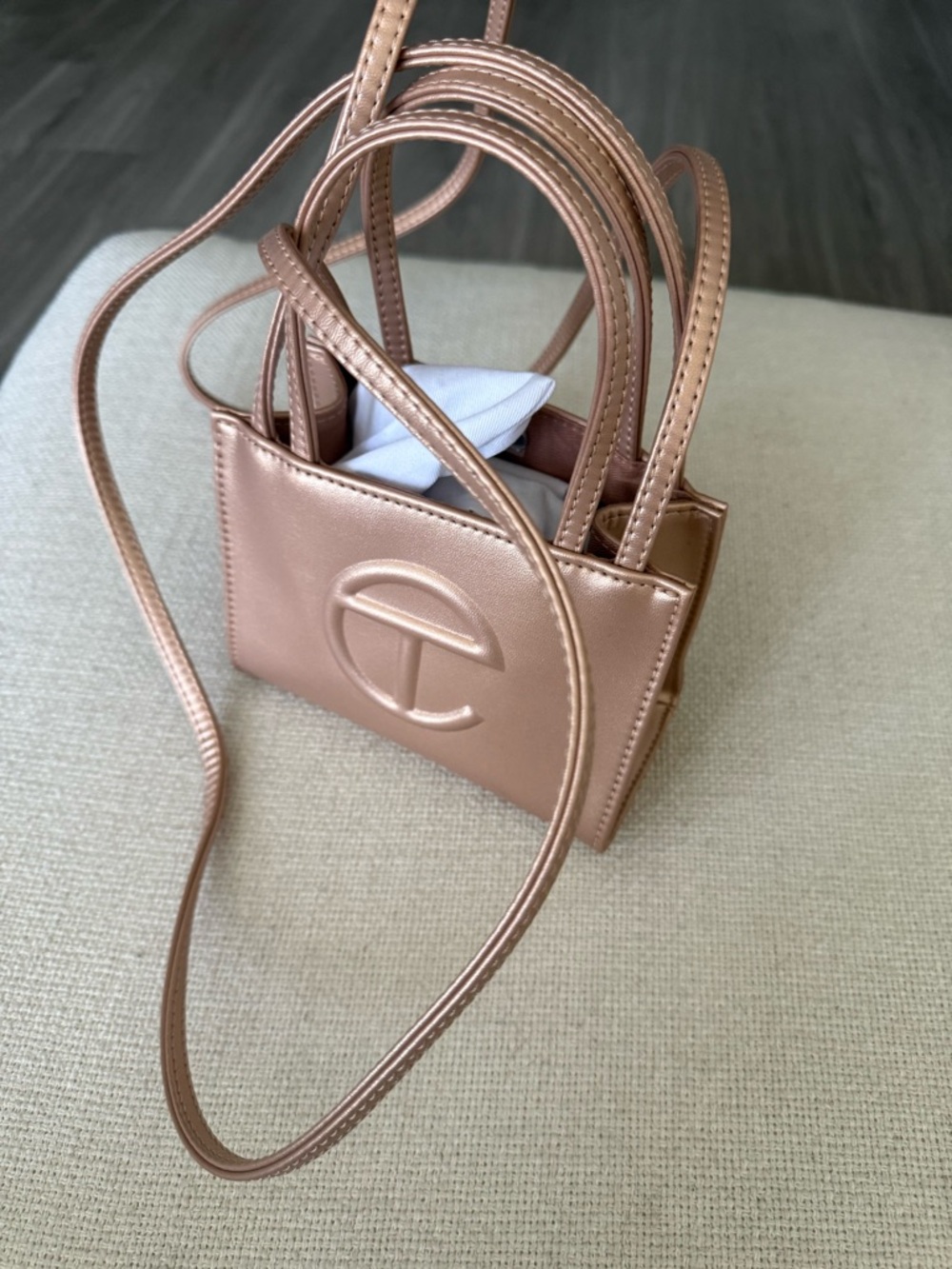 Telfar Metallic copper Mini Tote Crossbody Bag